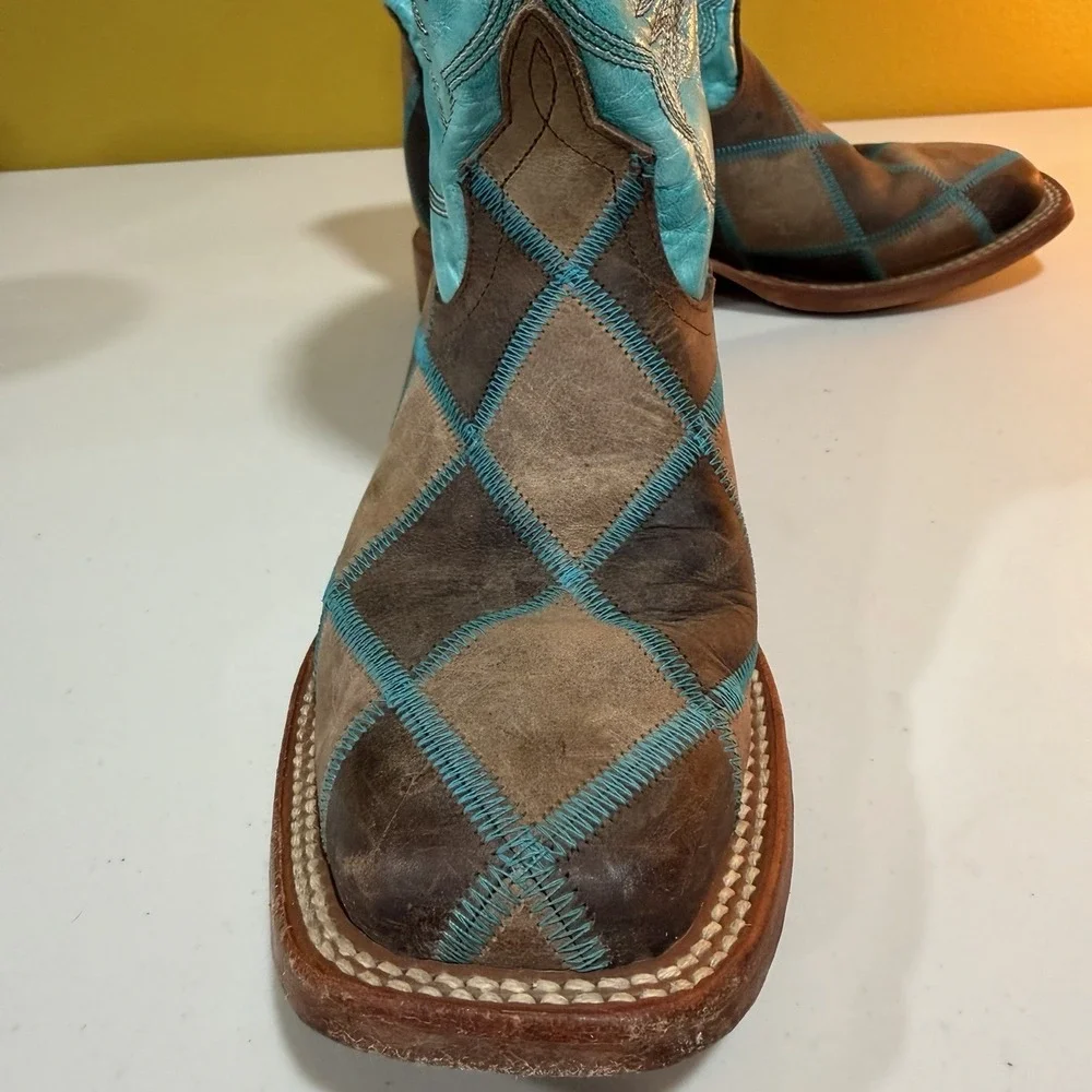 Anderson Bean Kids Turquoise And Brown Horse Power Boots K1055 – Youth Size 3